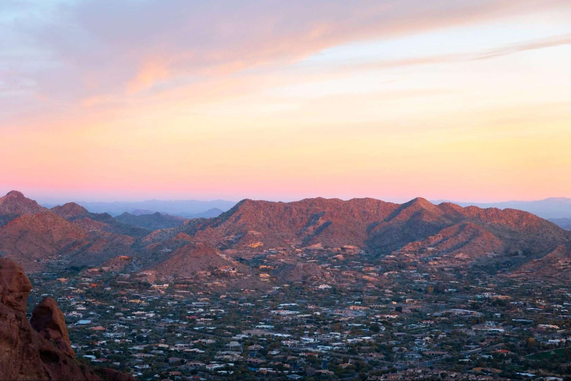 Beautiful sunrise view from Camelback Mountain in Phoenix, Arizona