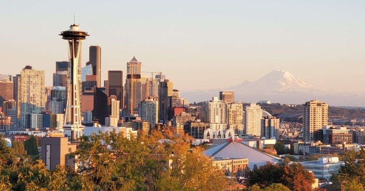 The Seattle skyline during sunset